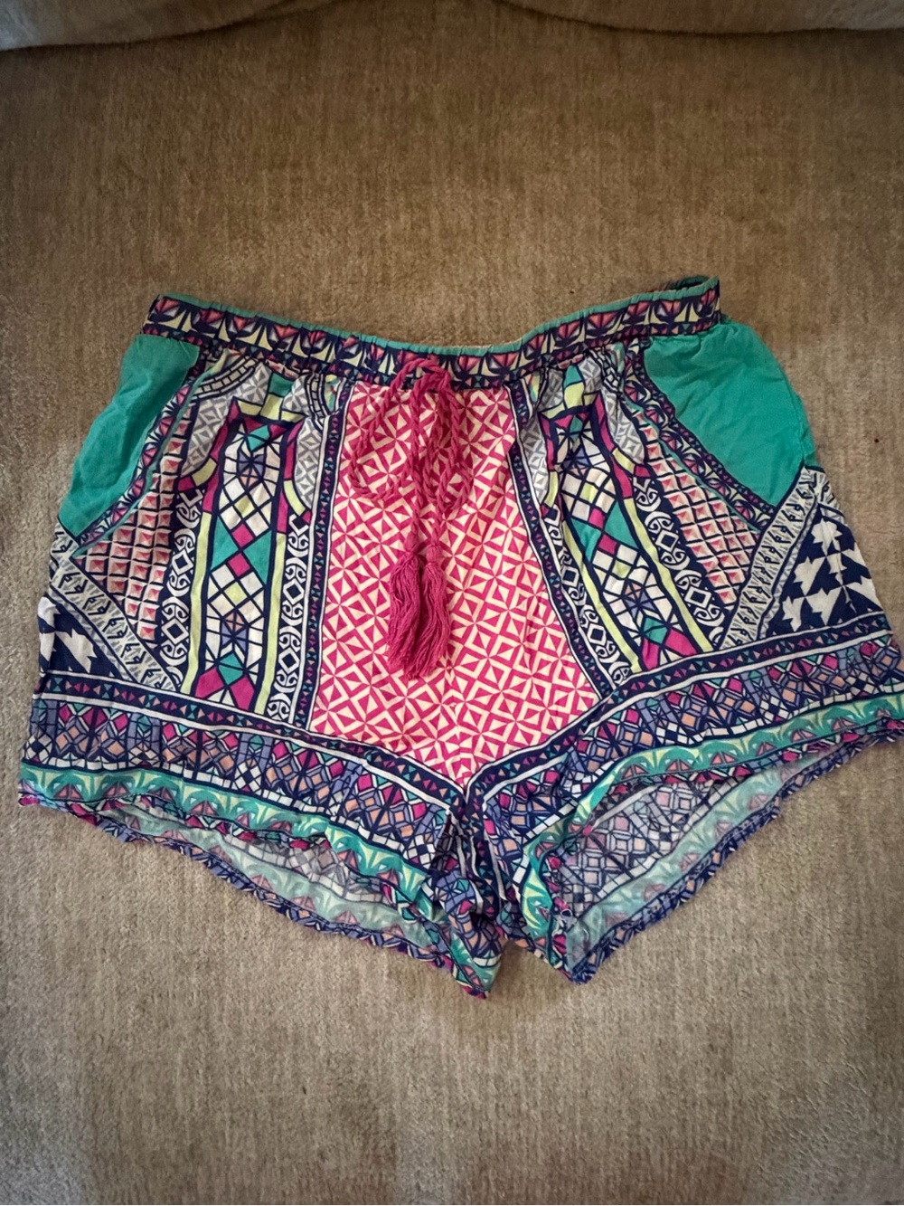 Flying Tomato Boho Athletic Shorts in Teal, Pink & Navy